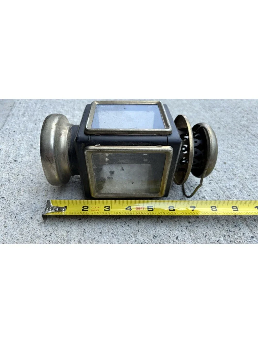 Antique Brass Oil Lantern Black Gold Metal Glass 8x4in Collectible Lamp Brass